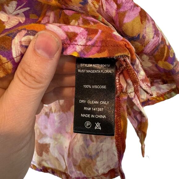 ASTR Tourist Button Down Top Rust Magenta Floral Camp Collar XS - Picture 6 of 8